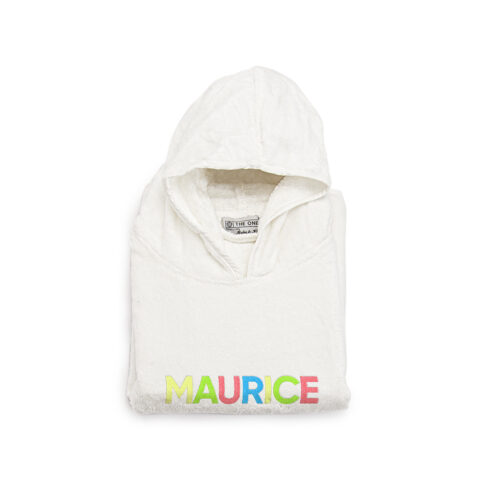 Witte kinderponcho velours met fluo letters