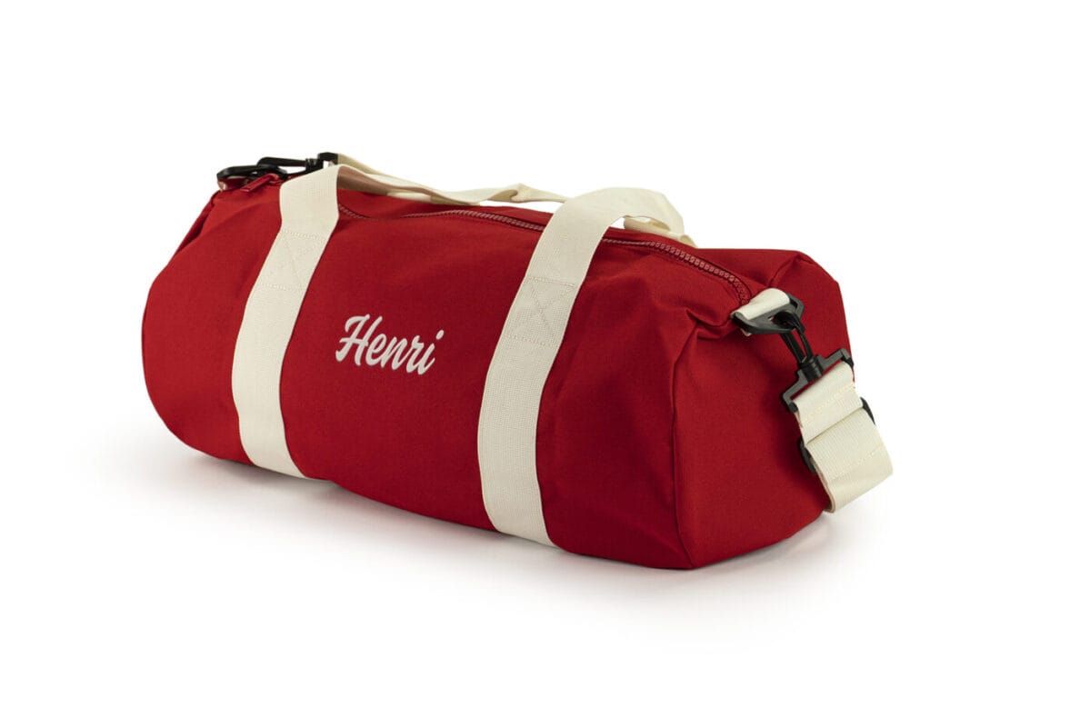 sporttas rood met beige linten