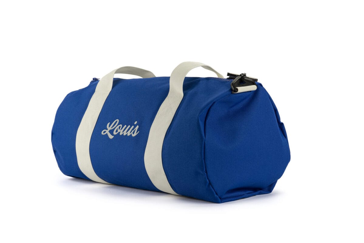 sporttas hoogblauw met beige linten