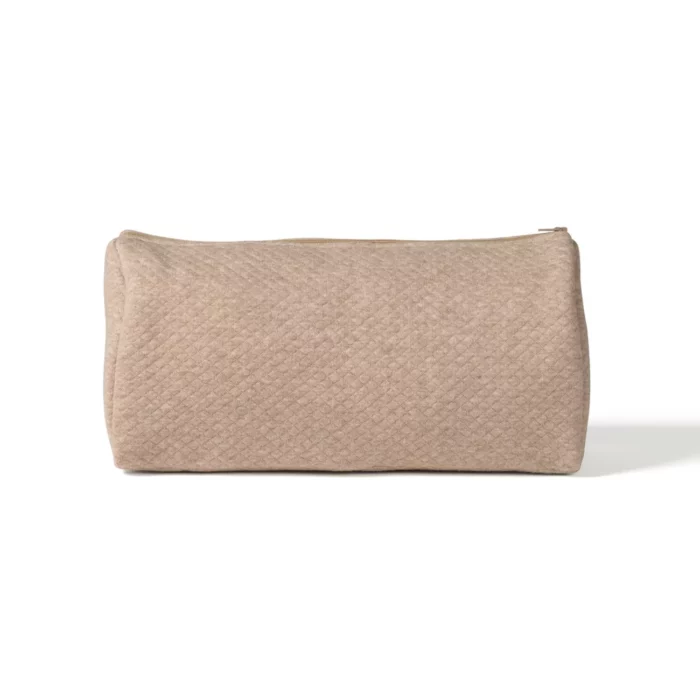 Grote toilettas met naam Camel beige wafelstof - Afbeelding 3